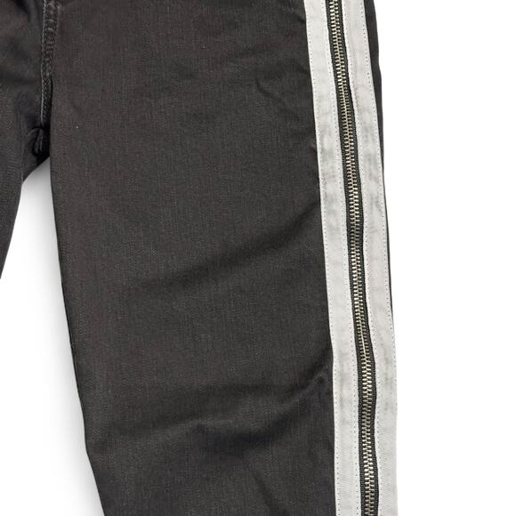 Etienne Marcel Black Jeans Sz 30 Mid Rise Side Stripe Zip Distressed Hem EM1051 - Picture 10 of 14